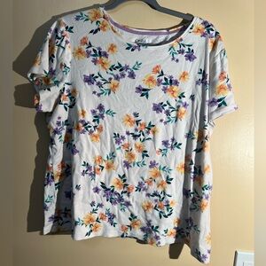 Women’s Croft & Barrow White Floral Print Shirt Sleeve Tee Size XXL